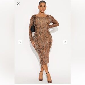 Fashion Nova Brown Snake Print Dress